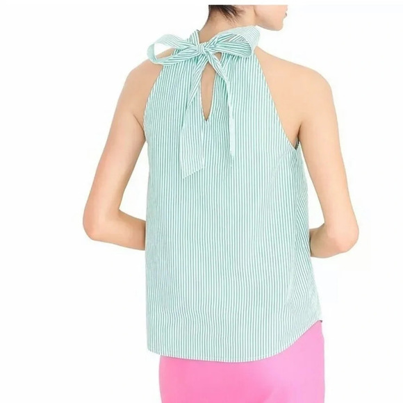 New J x J.Crew Printed Tie-Neck Poplin Top cotton Stripe ivory Kelly blouse bow - Picture 1 of 10